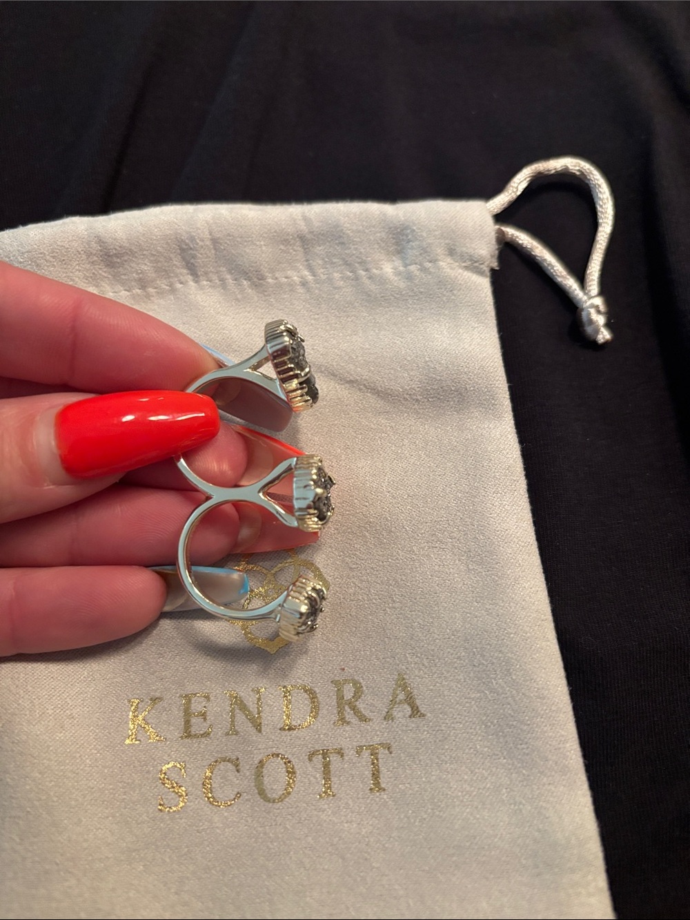 Kendra Scott Gold-Trim Gray Druzy Trio Ring Set - Picture 5 of 5